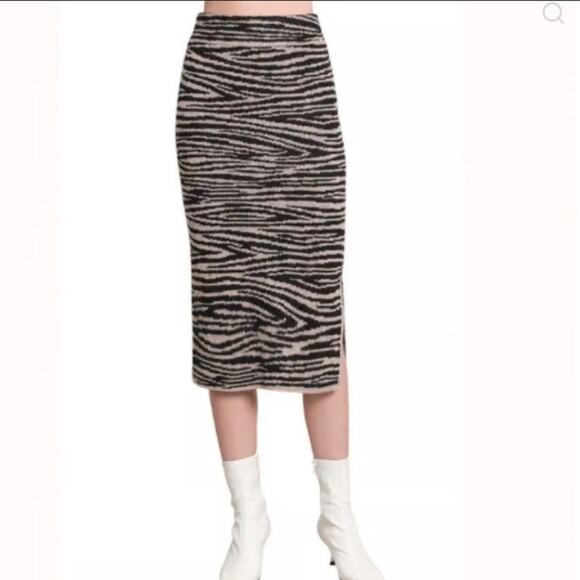 Eleven Six Juno Midi Skirt Womens L Tan Black Zebra Print Alpaca Quiet Luxury - Picture 1 of 7